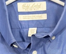 Gold Label Roundtree  Yorke Slim Fit Non-Iron Dress Shirt 16.5 33 Solid Blue