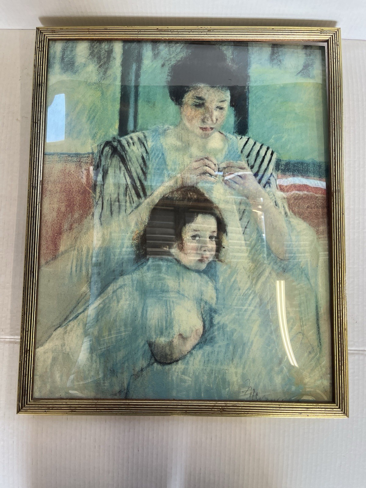 Titled Mother and Child Or Mother Sewing and Child Framed Art Print Picture