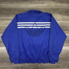 Vintage 80s Adidas Jacket Mens Large Blue Track 3 Stripes Trefoil Windbreaker