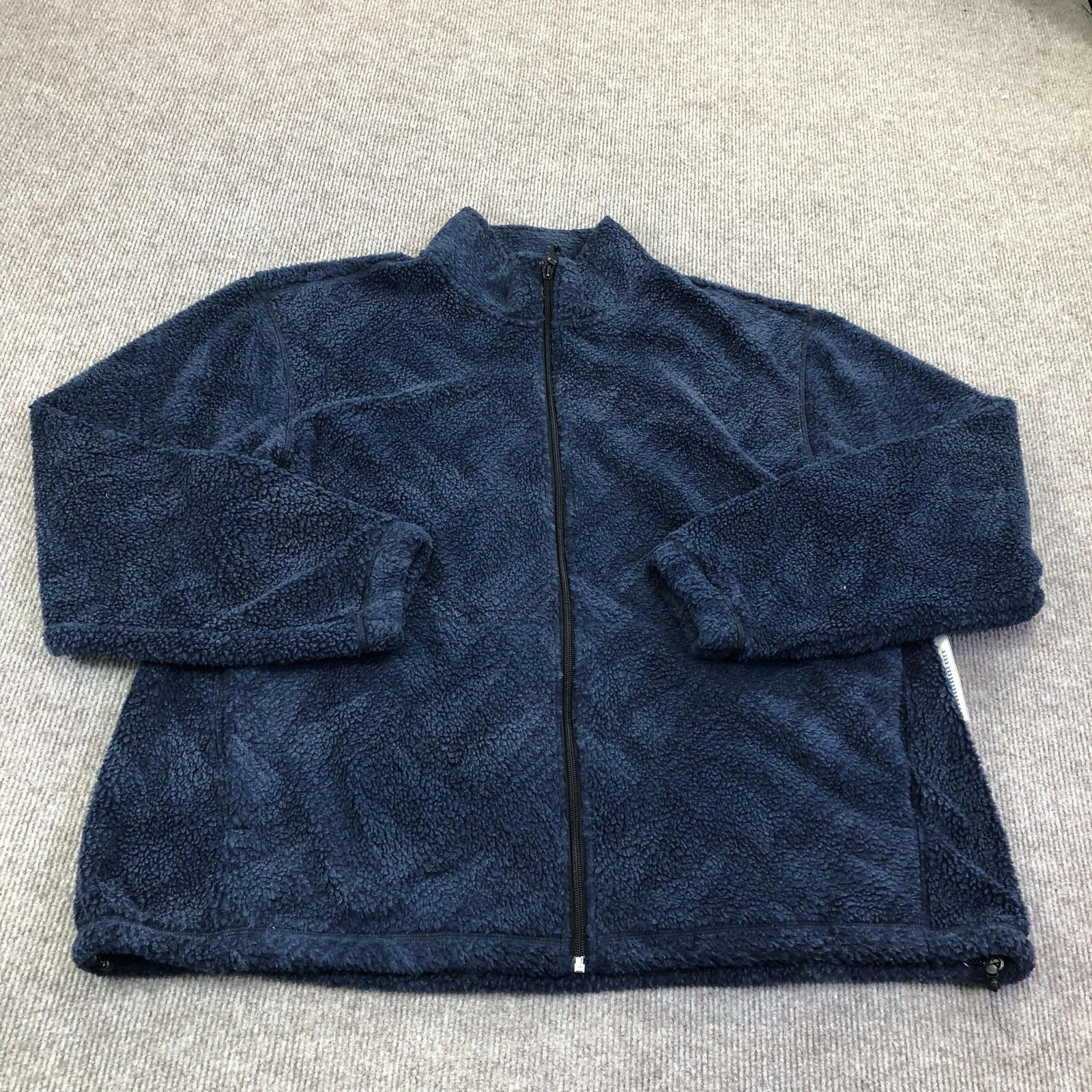 Nautica Jacket Mens Medium Blue Sherpa Fleece Full Zip Stand Collar Warm K67083