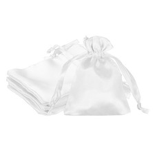 6Pcs 3 x 4 Inch Satin Bags with Drawstring Drawstring Gift Bag White