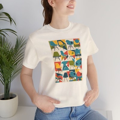 Mid-Century Chairs Pattern T-Shirt. Retro Abstract Furniture Print, Eames Era!!!
