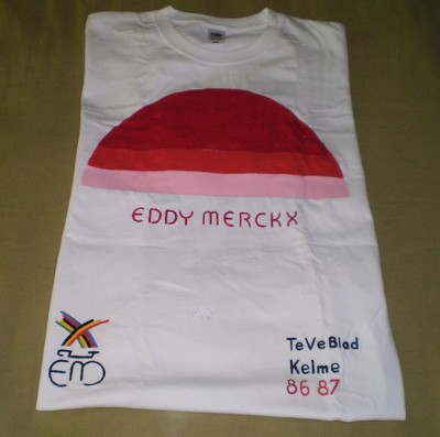 Eddy Merckx's hand-painted T-shirt - Team TeVe Blad/Team Kelme frame colours