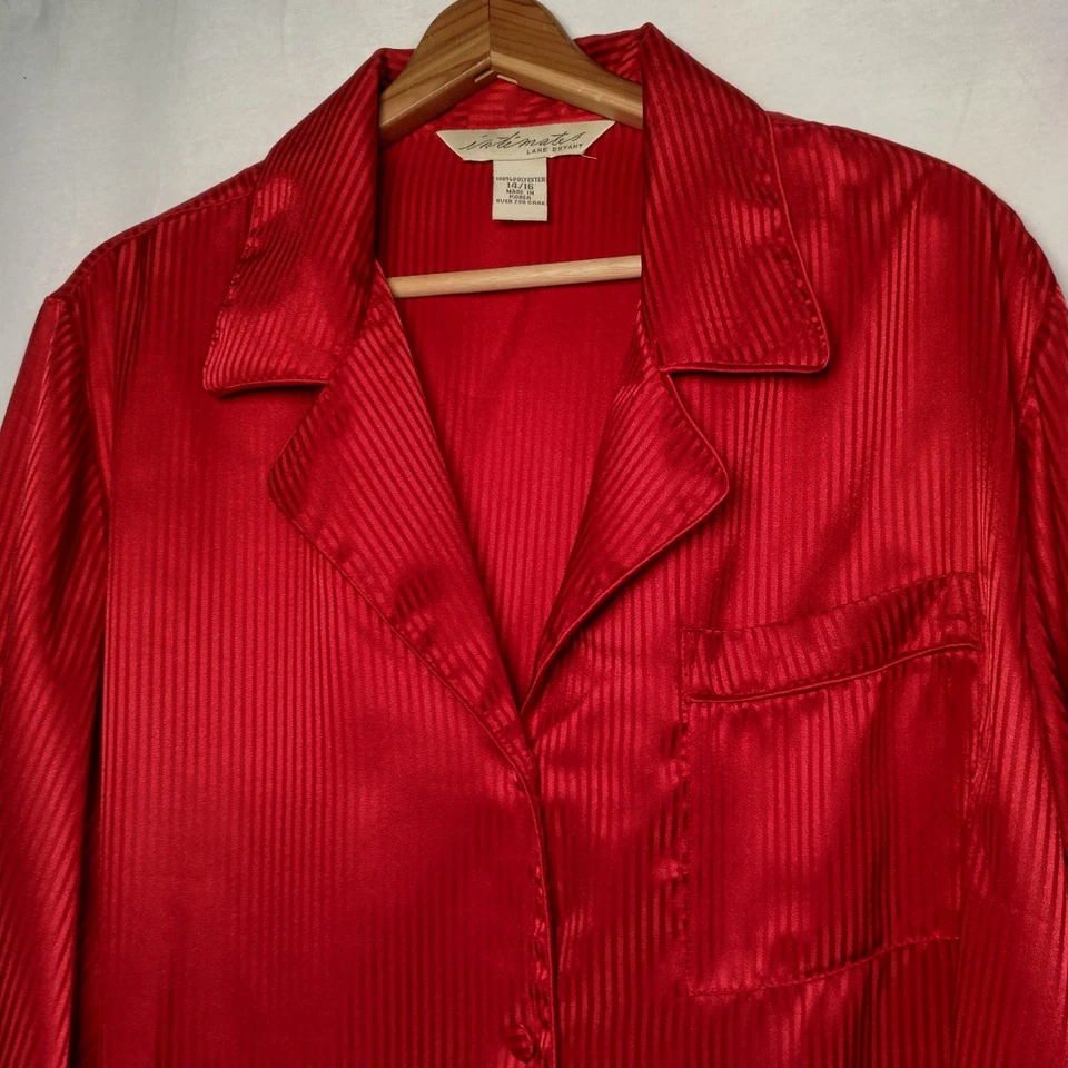 Lane Bryant Intimates Pajama Set Women 14 16 Red Stripe Satin Long Sleeve - Image 3 of 4