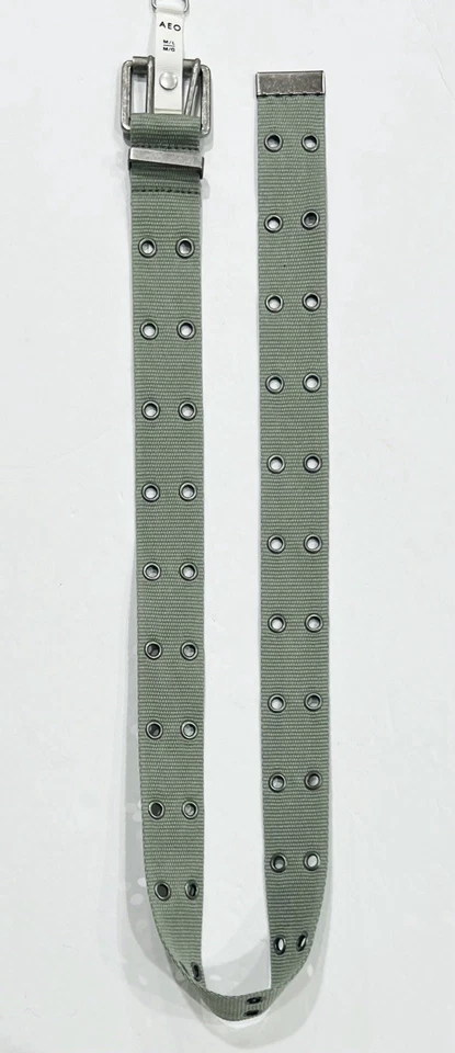 全新带标签 ~ AMERICAN EAGLE Outfitters 女式双索环腰带绿色帆布尺寸 M/L — 第 2/3 张图片