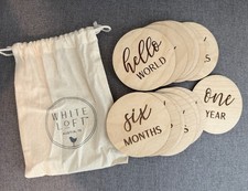 White Loft Baby Milestone Wood Disc Set with Drawstring Bag