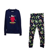 Peanuts Pajama Set Kids 10 Navy Blue Snoopy Season Holiday Christmas Sleepwear