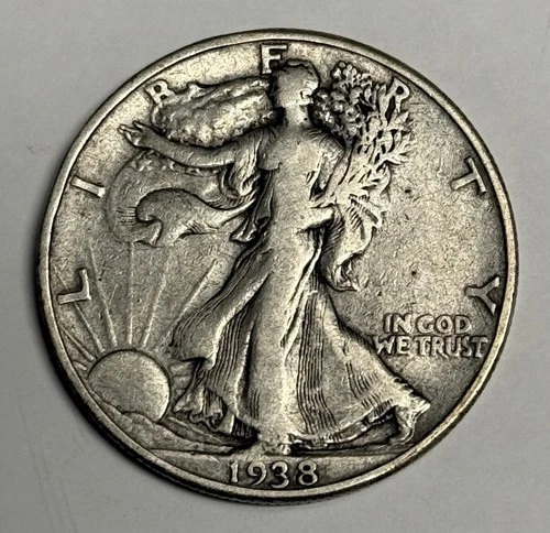 VF 1938-D Walking Liberty Silver Half Dollar (All Original!), Key Date Coin