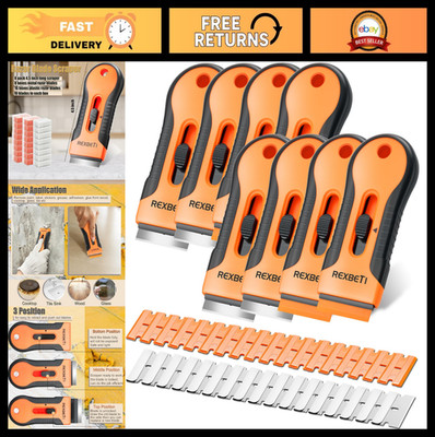 8 Pack Razor Blade Scraper Set with 240 Blades - Metal & Plastic Cleaning Tool