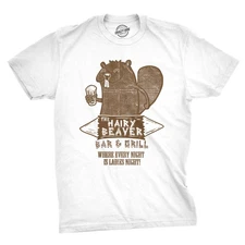 Mens Funny T Shirts The Hairy Beaver Bar and Grill Sarcastic Drinking Graphic