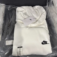 Nike Hoodie Mens 2XL XXL White Pullover Black Embroidered Swoosh Kangaroo Pocket