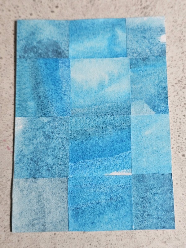ACEO TheArtofKatie Watercolor Abstract Collage Squares 11 Aqua Blue 2.5x3.5"