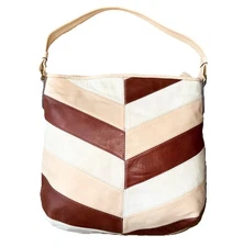 American Leather Co Leather Raleigh Patchwork Chevron Hobo Shoulder Purse Bag