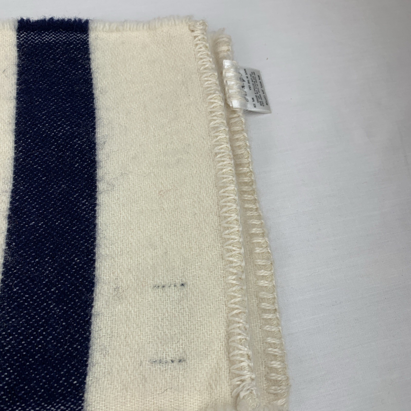 Faribault Woolen Mill Wool Scarf Striped Revival Off White With Red, Gold, Navy thumbnail 7