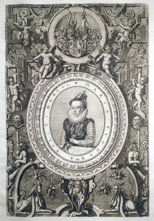 Copperplate engraving Maria M. Fugger D. Custos 1600 NH 819 Augsburg instruments