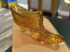 Fenton Slipper DAISY and BUTTON GLASS SHOE VASE TOOTHPICK HOLDER MATCH HOLDER