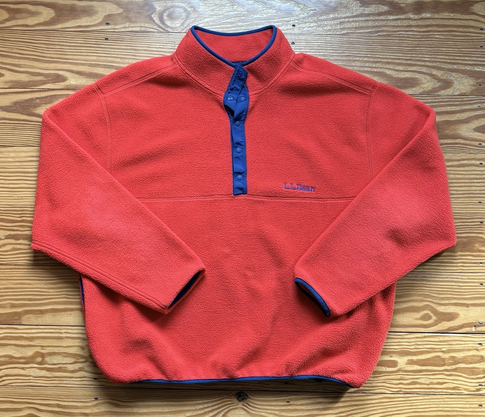 Men’s Unisex L.L. Bean Red Fleece 1/2 Snap Pullover Anorak Jacket size XXL 2XL