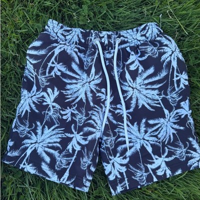 Cali Waves Boys Black White Tropical Palm Tree Swim Trunks (Size S)