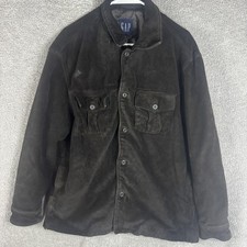 Gap Jacket Mens Large Brown Leather Button Front Military Shirt Shacket Workwear