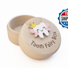 Tooth Fairy Box for Girls P-Wings-T Wooden Keepsake Box with 3D Tooth
