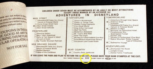 Disneyland 1980 Courtesy Guest Ticket Book w/ 5 Attraction Tickets (A thru E) - Picture 3 of 5