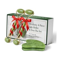 4-Piece Body Roller Jade  Authentic Jade Roller and Gua Sha Set for Face and