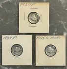 1937 P, 1939 P, 1945 S MERCURY DIMES, CIRCULATED, UNGRADED