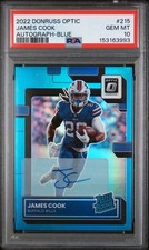 2022 Panini Donruss Optic RC James Cook #215 Blue Prizm Auto /99 PSA 10