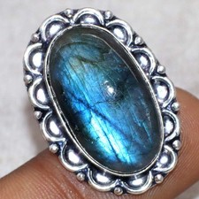 Fiery Labradorite 925 Silver Plated Ring US 7.5 Stylish Jewelry Trendy JW