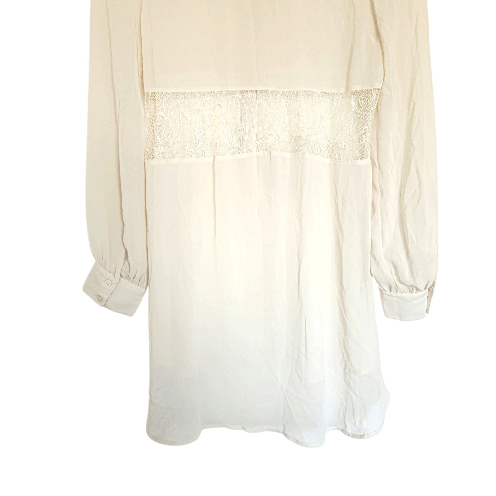 Cream off white patchwork lace insertion blouse s… - image 2