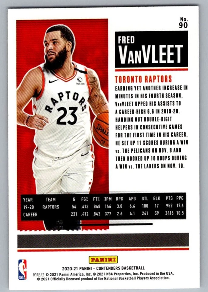 2020-21 Panini Contenders Game Ticket Fred VanVleet Toronto Raptors #90 - Image 2 of 2