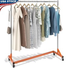 Heavy Duty Stainless Steel Z Rack Rolling Garment Clothes Organizer W/ Hooks New