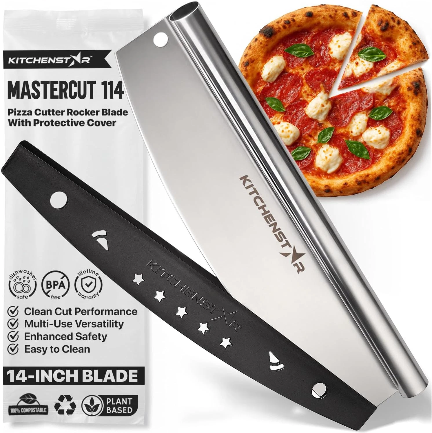 Pizza Cutter Rocker Blade Stainless Steel Slicer w Cover Heavy Duty
Opens in a new window or tab