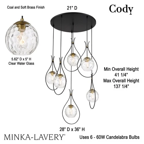 Minka Lavery 1536 Cody 6 Light 28"W Pendant - Coal / Soft Brass - Picture 7 of 8