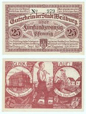 ✦WEILBURG 1920: "Kruppsche Bergverwaltungs ⚒ Konserwacja dołu", 25 pfg. PIENIĄDZE AWARYJNE 