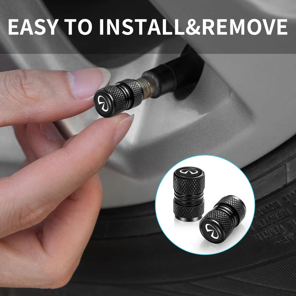 Tapas de vástago de válvula de neumático negras 4 piezas para accesorios Infiniti Q50 FX35 QX70 Foto 3 de 4