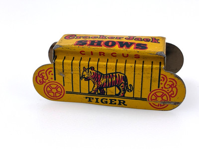 Vintage Cracker Jack Shows Circus Tiger Cage Rare Tin Litho Premium Prize Toy