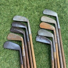 Lot of 10 Irons Mashie Hickory Shaft RH Circa Early 1900s