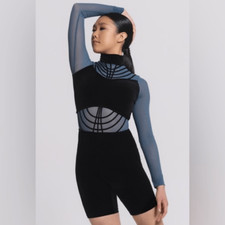 WEISSMAN Elite Dance Costume unitard blue black velvet To Be Loved 14115 LC