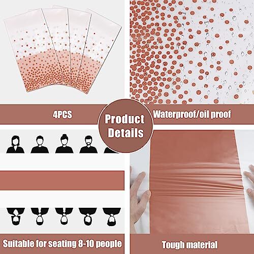 Pack Disposable Plastic Table Cloths,Rectangle Table 4 White and Rose Gold - Picture 5 of 8