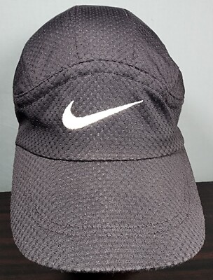 VTG Nike Fit Tailwind 7 Panel Strapback Hat Black Waffle Mesh Y2K White Red Tag