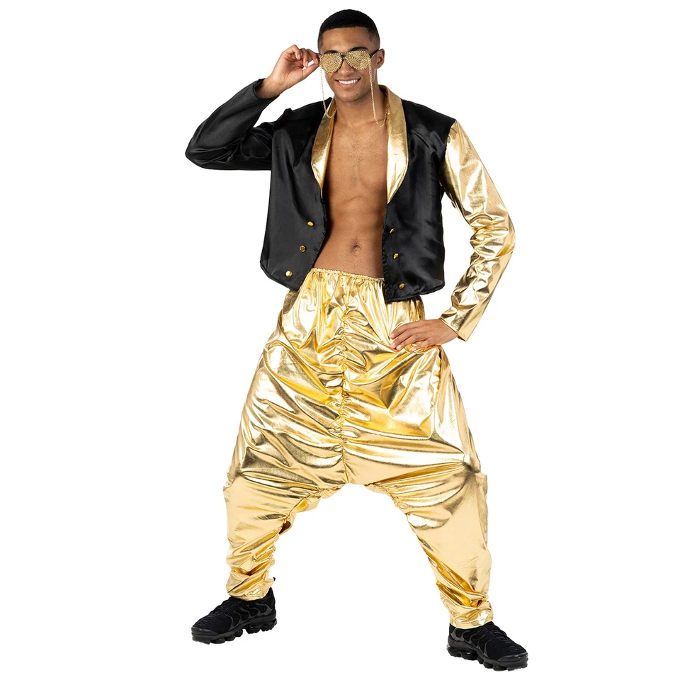 Disfraz de rapero dorado de la década de 1990 para hombre adulto hip hop rap MC Hammer pantalones conjunto M - XL Foto 2 de 4