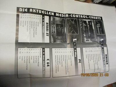 Poster Play Time / Rückseite Media Control Liste  PC  Atari ST  C 64   Amiga