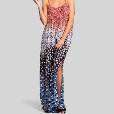 NWT NIC + ZOE Blue Dahlia Maxi Dress Womens Size L Spaghetti Straps Boho Print