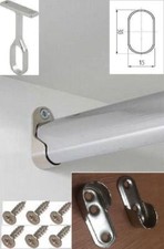 90cm Oval Wardrobe Rail Kit Strong Chrome Hanging Rail 900*15*30mm + Support