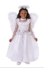 Barbie Vestido Ángel Blanco Niñas Disfraz CON Halo y Alas, Talla S (4-6) TOTALMENTE NUEVO
