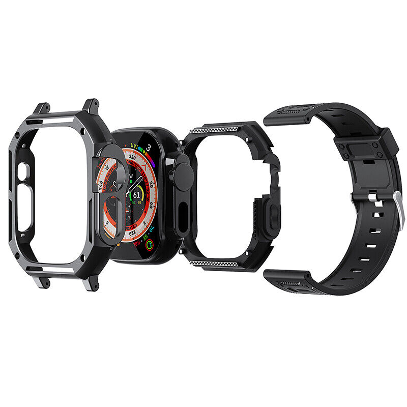 For Apple Watch Series Ultra 49MM Rugged Armor Silicone Band w/ Shockproof  Case