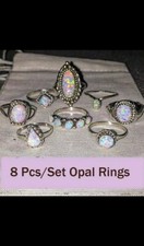 Joblot Bundle Of Vintage Style fire opal 8pcs  Rings set in Silver tone New 