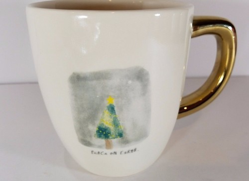 RAE DUNN CHRISTMAS “Peace on earth ” Mug, Tree Print NEW 2017 RARE Coffee Mug - Picture 2 of 8