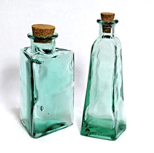 Glass Bottles Light Green Square Triangle Shape Cork Stopper Set 2